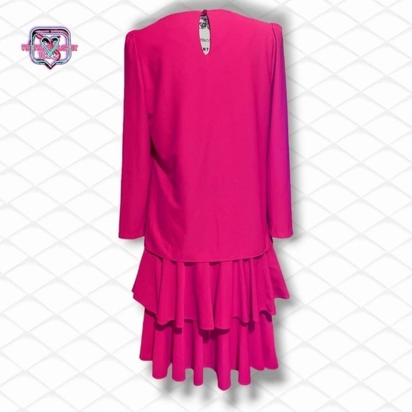 VINTAGE 80s Barbie Hot Pink Chiffon Ruffle Party Dress , Size 8 - Picture 2 of 10